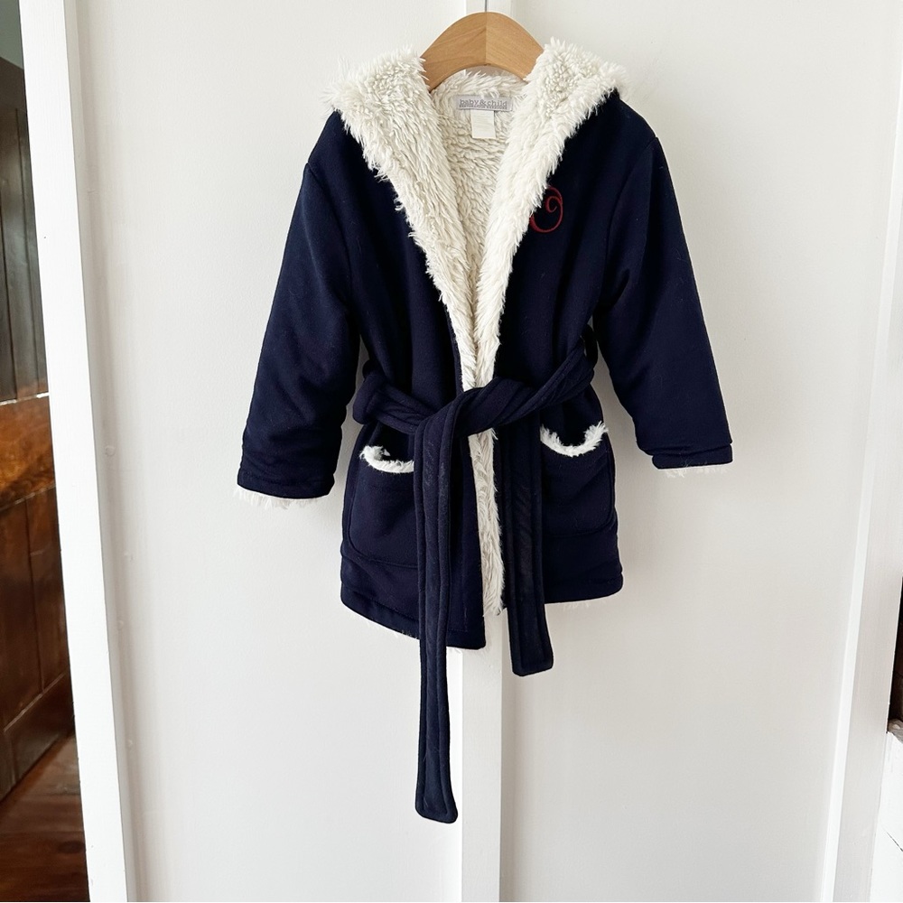 RESTORATION HARDWARE navy embroidered O kids robe